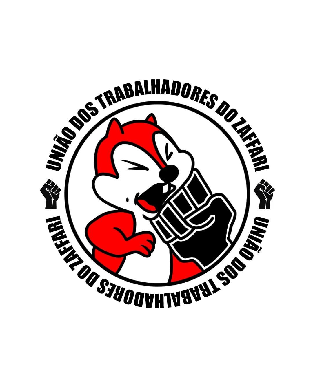 Logo da união, mostra o mascote da rede levando um soco no meio com União dos Trabalhadores do Zaffari em torno
